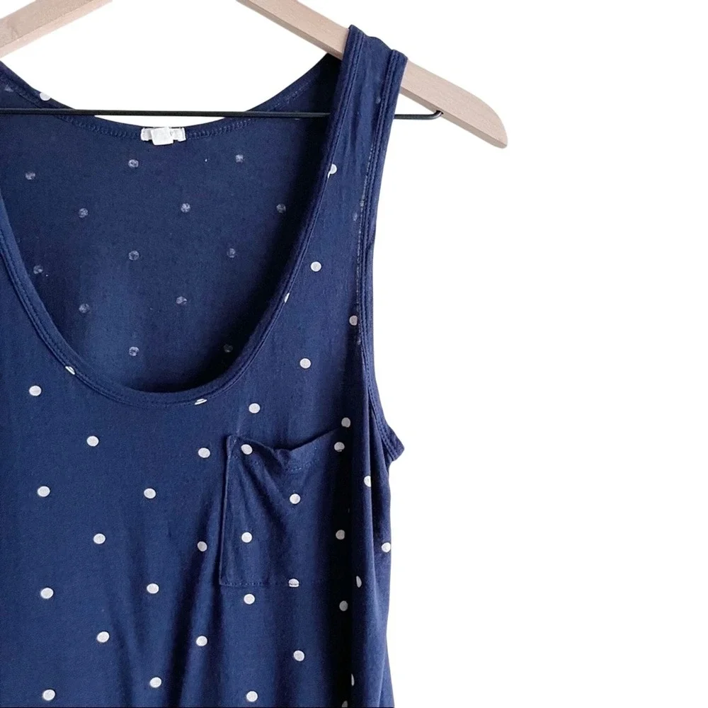 J.Crew Women Small‎ Linen Scoop Neck Tank Top in Navy White Polka Dots